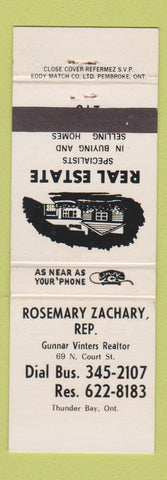 Matchbook Cover - Rosemary Zachary Real Estate Thunder Bay ON