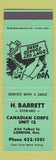 Matchbook Cover - Canadian Corps Unit 12 London ON H Barrett