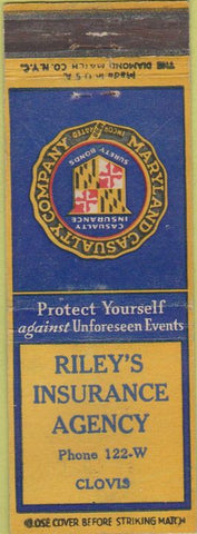 Matchbook Cover - Riley's Insurance Agency Clovis NM