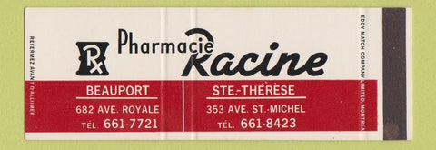 Matchbook Cover - Pharmacie Racine Beauport Ste Therese QC Drugs Full Length