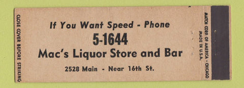 Matchbook Cover - Mac's Liquor Store Bar Jacksonville FL Full Length