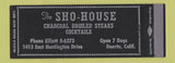 Matchbook Cover - Sho House Steaks Restaurant Duarte CA Full Length