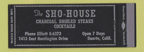 Matchbook Cover - Sho House Steaks Restaurant Duarte CA Full Length
