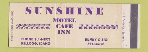 Matchbook Cover - Sunshine Motel Cafe Inn Kellogg ID Full Length