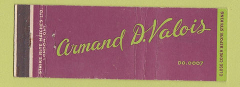 Matchbook Cover - Armand D Valois Canada Full Length