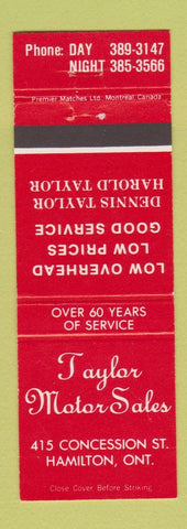 Matchbook Cover - Taylor Motor Sales Hamilton ON