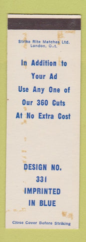 Matchbook Cover - Strike Rite Match Design 331 SAMPLE WHITE WEAR