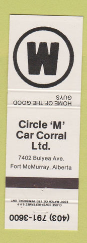 Matchbook Cover - Circle M Car Corral Fort McMurray AB