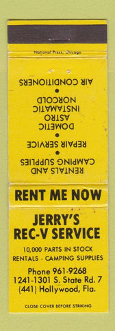 Matchbook Cover - Jerry's RV Service Hollywood FL WORN