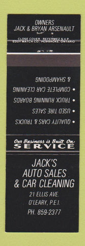 Matchbook Cover - Jack's Auto Sales Car Cleaning O'Leary PEI PE
