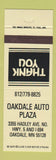 Matchbook Cover - Oakdale Auto Plaza MN YELLOW