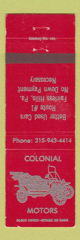 Matchbook Cover - Colonial Motors Fairless Hills PA WEAR