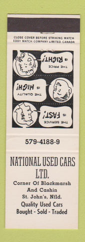 Matchbook Cover - National Used Cars St John's NF NL