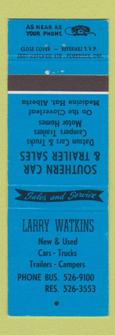 Matchbook Cover - Larry Watkins Used Cars Trailers Campers Medicine Hat AB