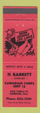 Matchbook Cover - H Barrett Canadian Corps Unit 12 London ON