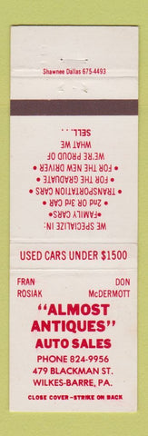 Matchbook Cover - Almost Antiques Auto Sales Wilkes Barre PA