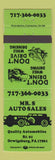 Matchbook Cover - Mr S Auto Sales Orwigsburg PA