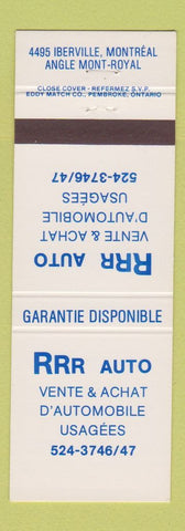 Matchbook Cover - RRR Auto Mont Royal Montreal QC