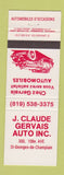 Matchbook Cover - J Claude Gervais Auto St Georges de Champlain QC