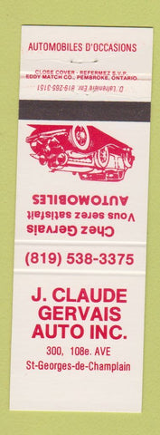 Matchbook Cover - J Claude Gervais Auto St Georges de Champlain QC
