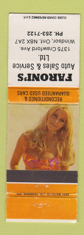 Matchbook Cover - Faroni's Auto Sales Windsor ON pinup WEAR