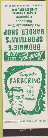 Matchbook Cover - Brownie's Sportman's Barber Shop Chester PA