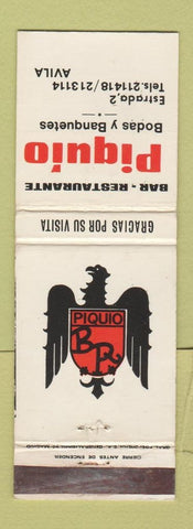 Matchbook Cover - Piquio Restaurante Avila Spain WEAR