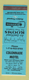 Matchbook Cover - Colonnade Motel Portville NY BLUE