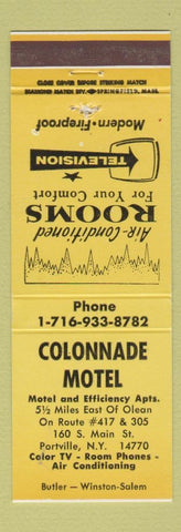 Matchbook Cover - Colonnade Motel Portville NY YELLOW