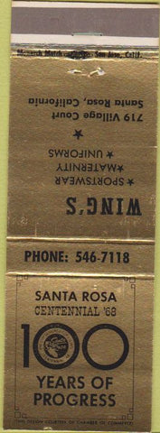 Matchbook Cover - Wing's Clothing Store Santa Rosa CA