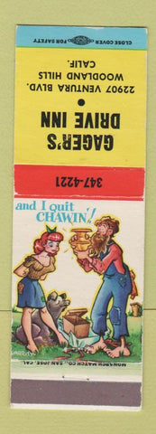 Matchbook Cover - Gager's Drive Inn Woodland Hills CA hillbilly