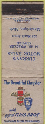 Matchbook Cover - Curran's Motor Sales Chrysler Manistique MI