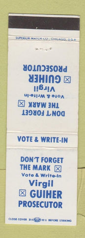 Matchbook Cover - Virgil Guiher Prosecutor Election