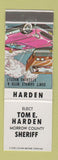 Matchbook Cover - Tom Harden Morrow County Sheriff Election OH