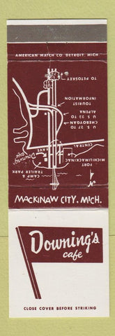 Matchbook Cover - Downing's Cafe Mackinaw City MI