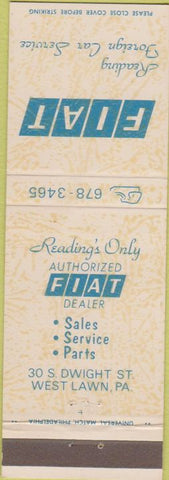 Matchbook Cover - Reading Fiat West Lawn PA