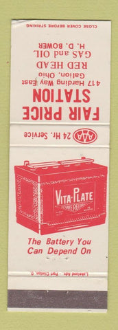 Matchbook Cover - Fair Price oil gas Red Head Galion OH Vita Plate Battery #2
