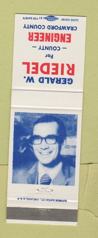 Matchbook Cover - Gerald W Riedel County Engineer Election Crawford OH Ohio