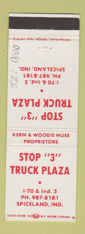 Matchbook Cover - Stop 3 Truck Plaza oil gas Spiceland IN WRITING
