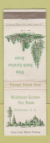 Matchbook Cover - Middleton Garden Tea Charleston SC Prevent Forest Fires WEAR