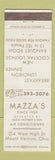 Matchbook Cover - Mazza's Restaurant Mount Vernon OH WEAR