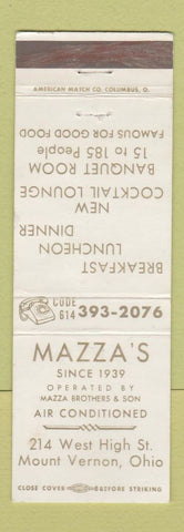 Matchbook Cover - Mazza's Restaurant Mount Vernon OH WEAR