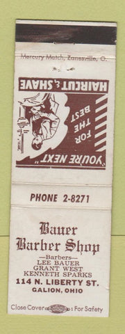 Matchbook Cover - Bauer Barber Shop Galion OH WEAR #1