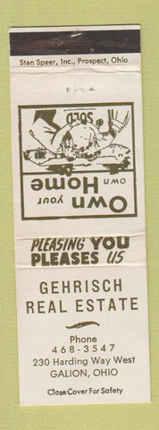 Matchbook Cover - Gehrisch Real Estate Galion OH