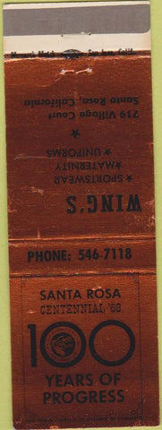Matchbook Cover - Wing's Clothing Store Santa Rosa CA