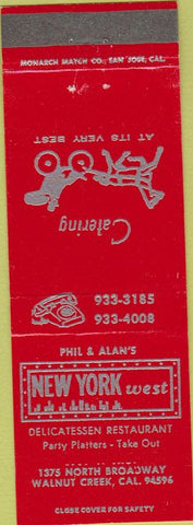 Matchbook Cover - New York West Deli Walnut Creek CA