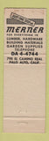 Matchbook Cover - Merner Lumber Palo Alto CA