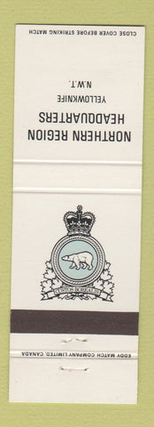 Matchbook Cover - Northern Region Headquarters Yellowknift NWT Canada Military