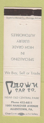 Matchbook Cover - Crown Car Company Allentown PA
