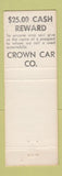 Matchbook Cover - Crown Car Company Allentown PA